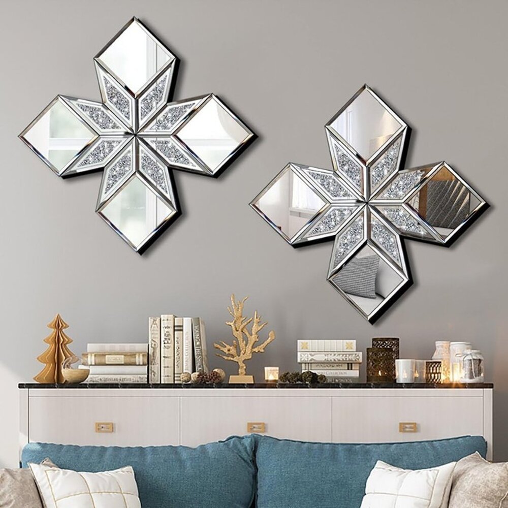 NEW  2 Pack Crushed Diamond Decorative Mirror 16.75x16.75” Diamond Shape Glass